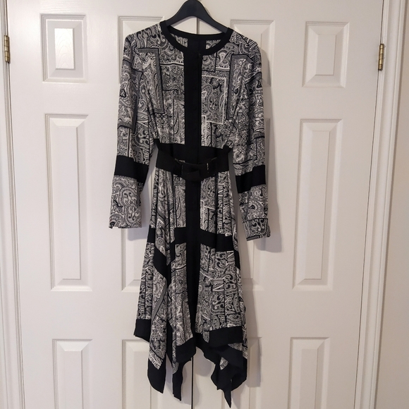 Boho Paisley Geometric Print Dress Uneven Hem - Picture 1 of 9
